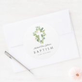 Elegant Botanisch Religieus Kruis Doop  Ronde Sticker (Envelop)