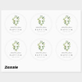 Elegant Botanisch Religieus Kruis Doop  Ronde Sticker (Vel)