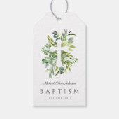 Elegant Botanisch Religieus Kruisdoop Cadeaulabel (Voorkant)