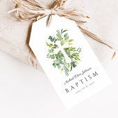 Elegant Botanisch Religieus Kruisdoop Cadeaulabel