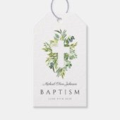 Elegant Botanisch Religieus Kruisdoop Cadeaulabel (Voorkant)
