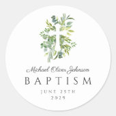 Elegant Botanisch Religieus Kruisdoop Ronde Sticker (Voorkant)