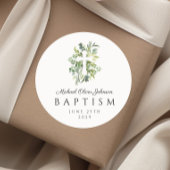 Elegant Botanisch Religieus Kruisdoop Ronde Sticker