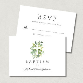 Elegant Botanisch Religieus Kruisdoop RSVP Kaartje