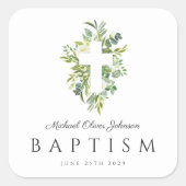 Elegant Botanisch Religieus Kruisdoop Vierkante Sticker (Voorkant)