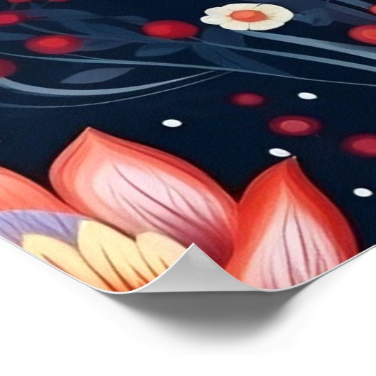 Elegant Botanisch Rood Blauw Blauwgroen Patroon MI Poster (Hoek)