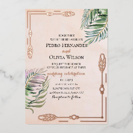 Elegant botanisch roos goudfolie bruiloft folie uitnodiging