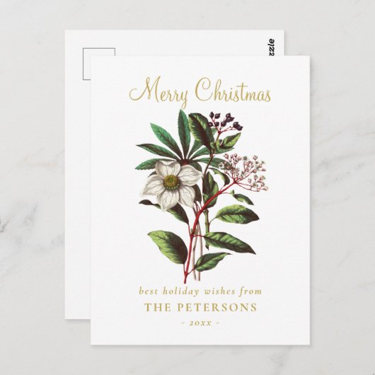 Elegant  Botanisch Roos voor kerstmis Briefkaart (Voorkant / Achterkant)