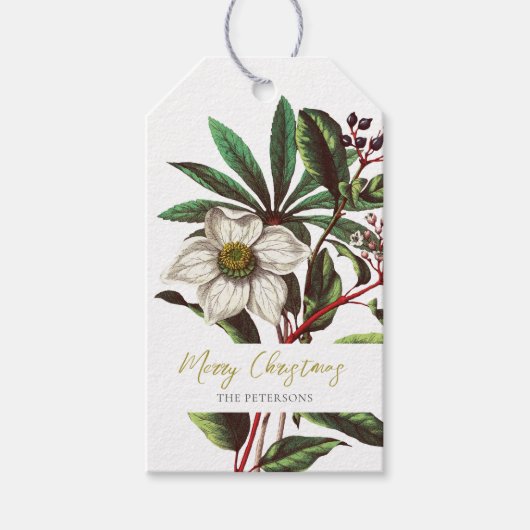 Elegant  Botanisch Roos voor kerstmis Cadeaulabel (Voorkant)
