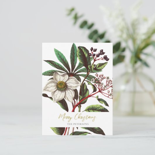 Elegant  Botanisch Roos voor kerstmis Feestdagenkaart (Staand voorkant)