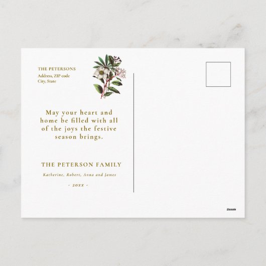 Elegant  Botanisch Roos voor kerstmis Feestdagenkaart (Achterkant)