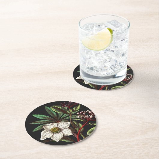 Elegant  Botanisch Roos voor kerstmis Ronde Kartonnen Onderzetter (Insitu)