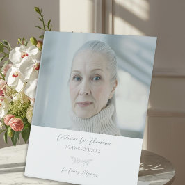 Elegant botanisch rouwfoto tafelbordje reclamebord met voetstuk