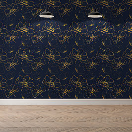 Elegant Botanisch Royal Blauw Goud Bloemen Patroon Behang