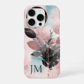 Elegant botanisch roze-gouden monogram iPhone hoesje (Achterkant)