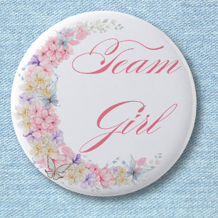 Elegant Botanisch Roze Team Meisje baby shower Chi Ronde Button 5,7 Cm