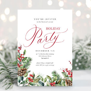 Elegant Botanisch Script Vakantie Party Kaart