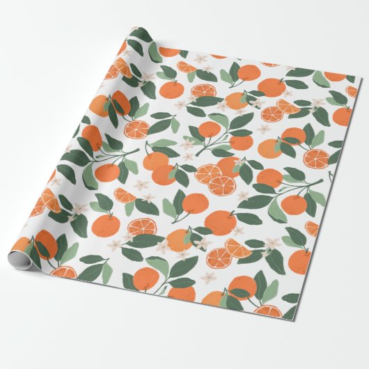 Elegant Botanisch Sinaasappel Citrus Wrapping Pape Cadeaupapier (Uitgerold)