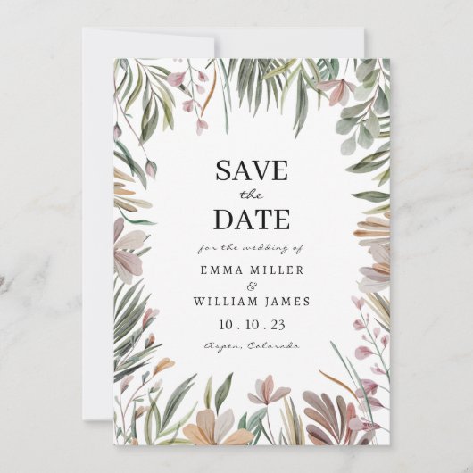 Elegant botanisch sparen de datum save the date (Voorkant)