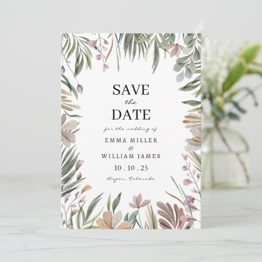Elegant botanisch sparen de datum save the date (Staand voorkant)