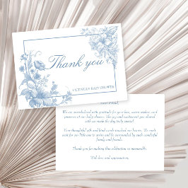 Elegant botanisch stoffig blauw baby shower bedankkaart