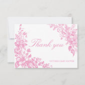 Elegant botanisch stoffig roze baby shower bedankkaart (Voorkant)