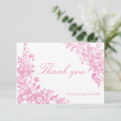 Elegant botanisch stoffig roze baby shower bedankkaart (Staand voorkant)