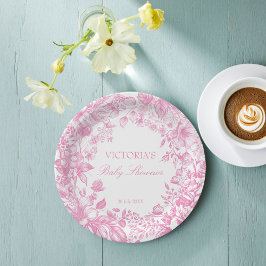 Elegant botanisch stoffig roze baby shower bedrukt papieren bordje