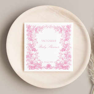Elegant botanisch stoffig roze baby shower bedrukt servet