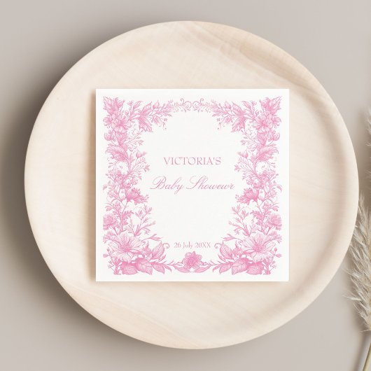 Elegant botanisch stoffig roze baby shower bedrukt servet