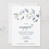 Elegant botanisch stoffige blauw verloving aankondiging (Voorkant)