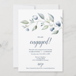 Elegant botanisch stoffige blauw verloving aankondiging