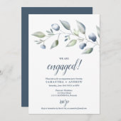 Elegant botanisch stoffige blauw verloving aankondiging (Voorkant / Achterkant)