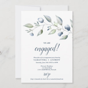 Elegant botanisch stoffige blauw verloving aankondiging