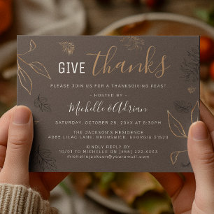 Elegant Botanisch Thanksgiving-dinerfeest Kaart
