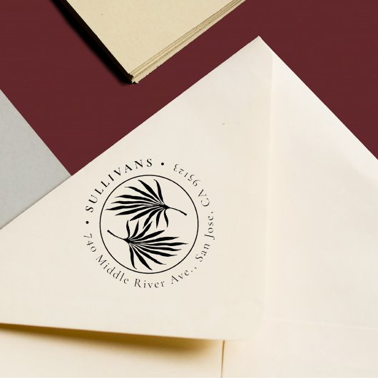 Elegant Botanisch Tropisch Bladblad Retouradres Rubberstempel