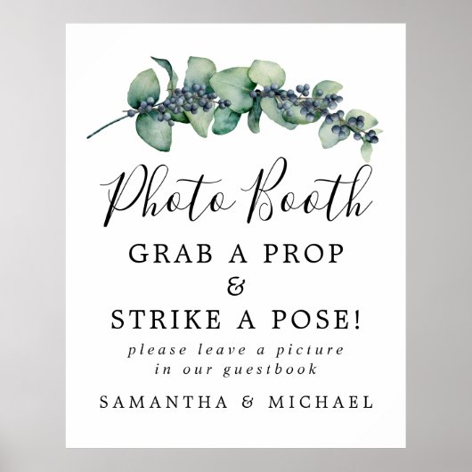Elegant botanisch trouwfoto booth bord poster (Voorkant)