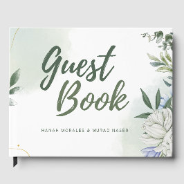 Elegant Botanisch Trouwgastenboek – Groen Water Gastenboek