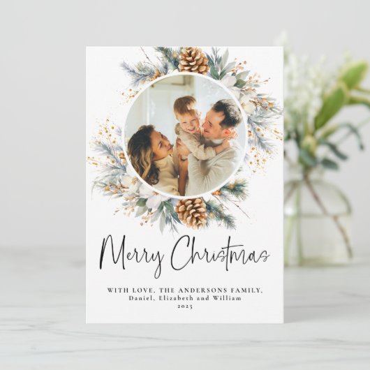 Elegant Botanisch Typografisch Script Kerstmis Feestdagenkaart (Staand voorkant)