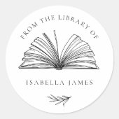 Elegant botanisch van de bibliotheek van eigenaar ronde sticker (Voorkant)