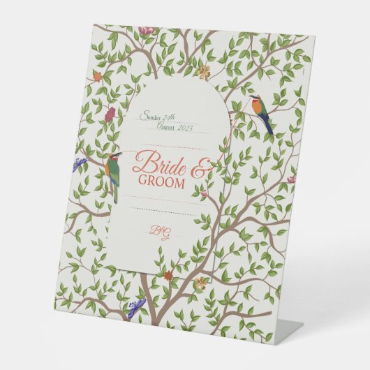 Elegant botanisch vogelvoetteken reclamebord met voetstuk (Voorkant)