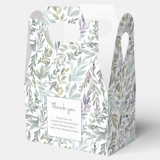 Elegant Botanisch Waterverf Baby shower Bedankdoosjes (Geopend)