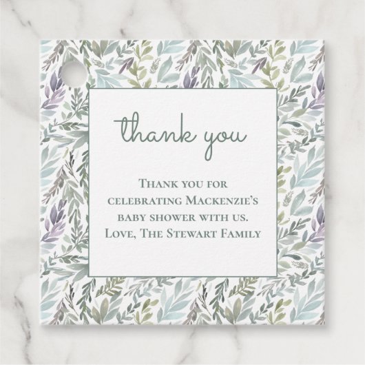 Elegant Botanisch Waterverf Baby shower Bedankjes Labels (Voorkant)