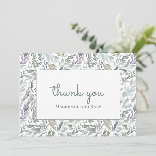 Elegant Botanisch Waterverf Baby shower Bedankkaart (Staand voorkant)