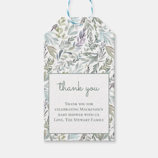Elegant Botanisch Waterverf Baby shower Cadeaulabel (Voorkant)