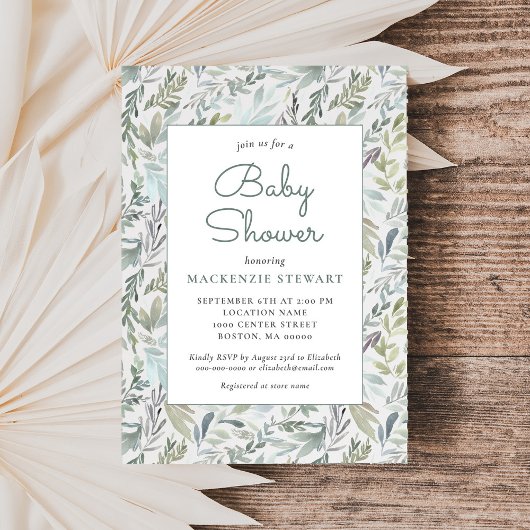 Elegant Botanisch Waterverf Baby shower Kaart