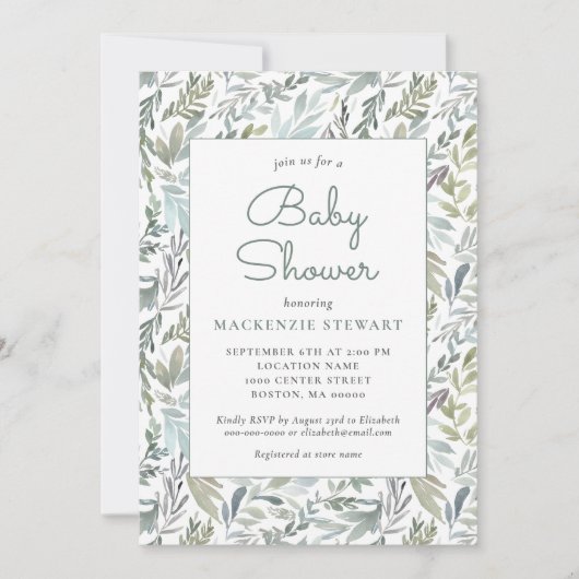Elegant Botanisch Waterverf Baby shower Kaart (Voorkant)
