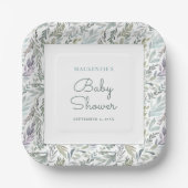 Elegant Botanisch Waterverf Baby shower Papieren Bordje (Voorkant)