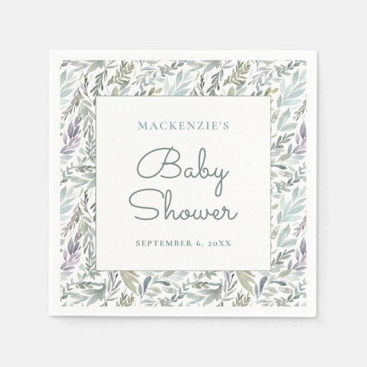 Elegant Botanisch Waterverf Baby shower Servet (Voorkant)