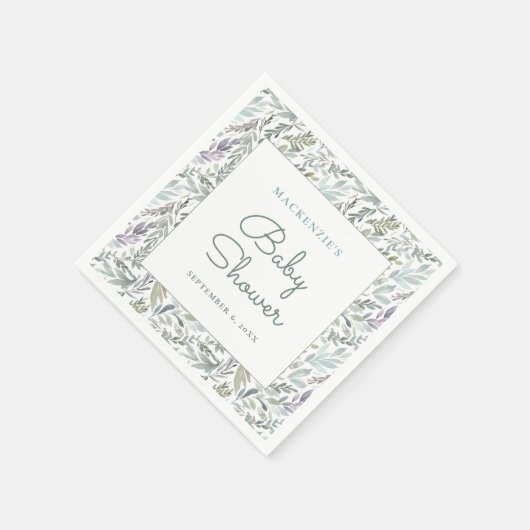 Elegant Botanisch Waterverf Baby shower Servet (Hoek)